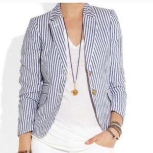 J. Crew Navy White Striped Schoolboy Single Breasted Linen Blazer Size 2